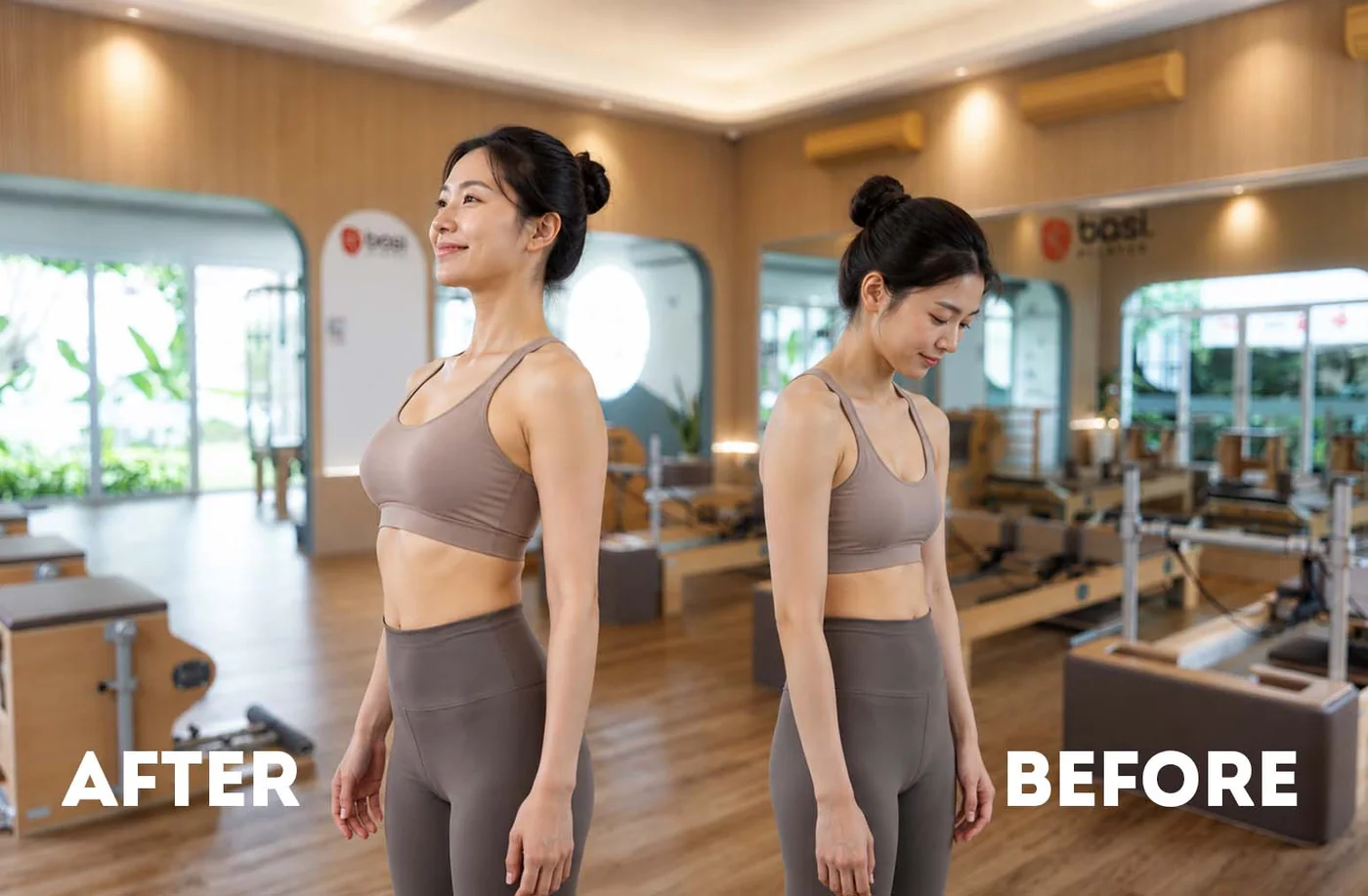 Perbandingan postur sebelum dan sesudah rutin berlatih pilates